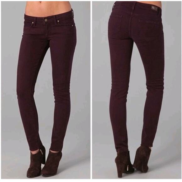 Paige Peg Skinny Jeans 27 Stretch Deep Red Burgundy Wash Mid Rise Retails $185 - Picture 1 of 5